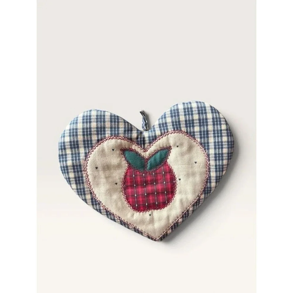 Vintage Country Apple Teacher Pot Holder Gift Set with Heart Twig Basket
